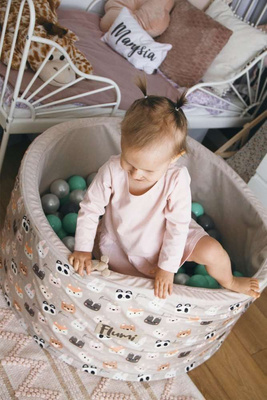  Personalisierte Bällebad Baby Bällepool Kinder 90x40cm mit 200 Bällebad Bälle Beige + Bären