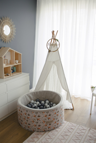  Personalisierte Bällebad Baby Bällepool Kinder 90x40cm mit 200 Bällebad Bälle Grau + Füchse