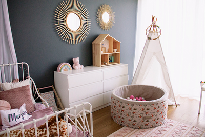  Personalisierte Bällebad Baby Bällepool Kinder 90x40cm mit 200 Bällebad Bälle Grau + Füchse