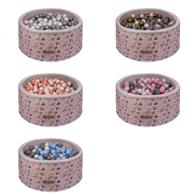  Personalisierte Bällebad Baby Bällepool Kinder 90x40cm mit 200 Bällebad Bälle Grau + Füchse
