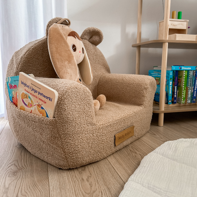 Personalisierter Kindersessel aus Schaumstoff - dunkelbeige Teddybär