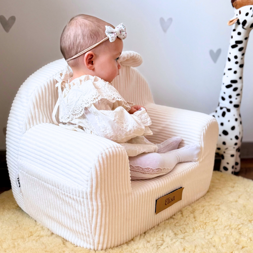 Personalisierter Schaumstoffsessel für Kinder beige Stoff Kord