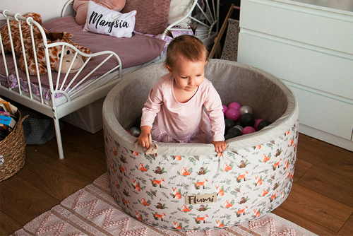  Personalisierte Bällebad Baby Bällepool Kinder 90x40cm mit 200 Bällebad Bälle Grau + Füchse