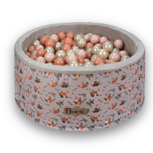  Personalisierte Bällebad Baby Bällepool Kinder 90x40cm mit 200 Bällebad Bälle Grau + Füchse