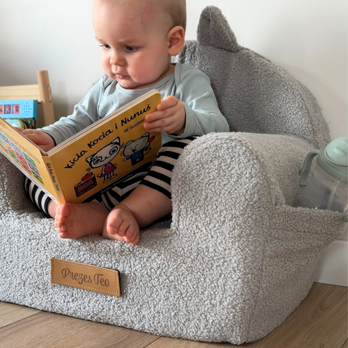 Personalisierter Schaumstoffsessel für Kinder grau teddy