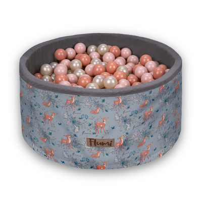  Personalisierte Bällebad Baby Bällepool Kinder 90x40cm mit 200 Bällebad Bälle Grau + Rotwild