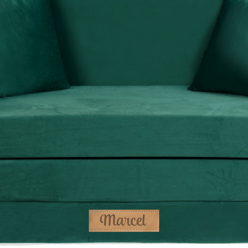 Personalisierte faltbare Kinderliege dunkelgrün