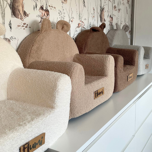 Personalisierter Kindersessel aus Schaumstoff - dunkelbeige Teddybär